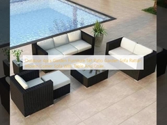 4pcs เตียงเฟอร์นิเจอร์สวนกลางแจ้ง โซฟาสวน Patio โซฟามุมผิวพรรณ Rattan มีโต๊ะและเก้าอี้